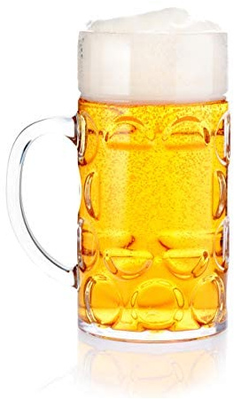 32oz Clear Plastic Beer Mug with Handle, Reusable, Dishwasher Safe, Plastic for Indoor/Outdoor Use, MADE IN USA