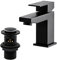 Matte Black Square Basin Taps with Drain, BATHWEST Basin Mixer Taps with Pop Up Waste, Monobloc Brass Basin Taps with Sink Plug 492MBK