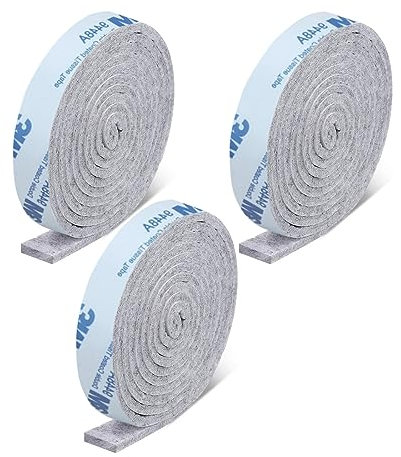 USTNIR Filzgleiter Selbstklebend, 3 Rollen Selbstklebendes Filz für Möbel (100cm * 2cm) Schneiden Sie Jede Form, Stark Klebendes Gleitmatten Band, für Stühle, Bodenschutz, Grau