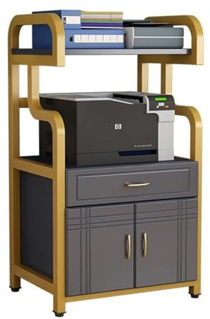 LOSTIS Druckerhalter Druckertisch Druckerständer Druckerständer Mit Stahlrahmen, Schublade Und Tür, Lagerregal, Bodenstehendes Druckerregal Für Faxscanner Drucker Regal