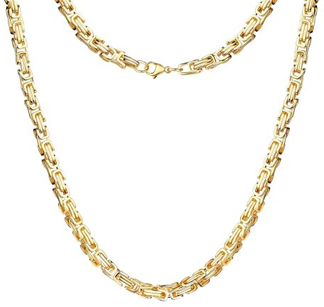 DJADEE Herren Kette Gold Edelstahl vergoldet 24 Karat Königskette Panzerkette Wasserfest Halskette Geschenk für Männer (6 mm x 60 cm)