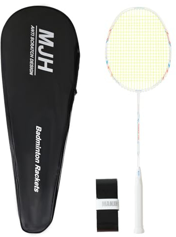 MANJHONG Graphite Badminton Racket - 4 Colours - Professional Lightweight Carbon Fiber Racquet for Training Recreational Game, White