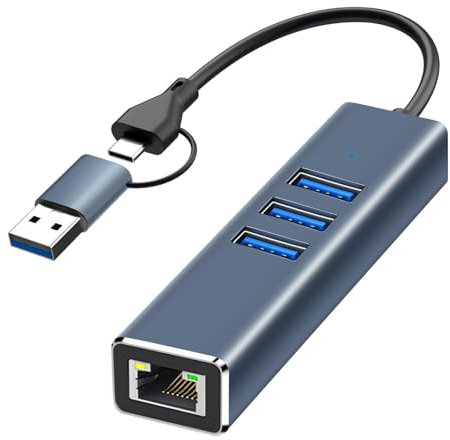 USB-zu-Ethernet-Adapter, mit 3*USB 3.0, usbc auf ethernet Adapter, Typ-C zu Gigabit Ethernet LAN Adapter, RJ45 LAN 1000 Mbps Netzwerk Adapter für Windows 11/10, Vista, macOS, etc.