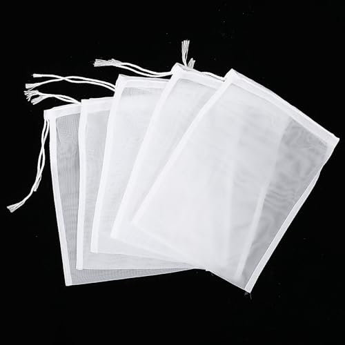 5 Pack Straining Bags Nut Milk Bag Straining 20 * 15cm Nylon Muslin Cloths for Cooking Cheese Cloths with Drawstring Nylon Strainer Fine Mesh Cheesecloth Bags for Yogurt Almond Soy Oat Milk