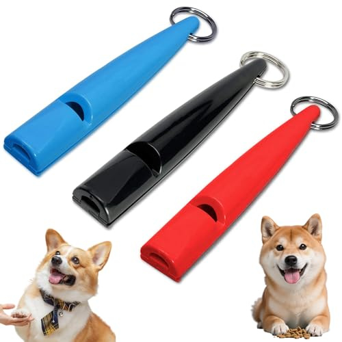 Bomxmon 3 Pcs Professional Dog Whistles, Dog Training Whistle High Pitch Plastic Dog Whistles for Barking Recall (Red Blue Black)