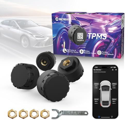 Sistema de control de presión de neumáticos Moman TPMS 4 sensores para motocicleta con aplicación, monitor de presión y temperatura de neumáticos con función de alarma, solo compatible con iOS & Andro