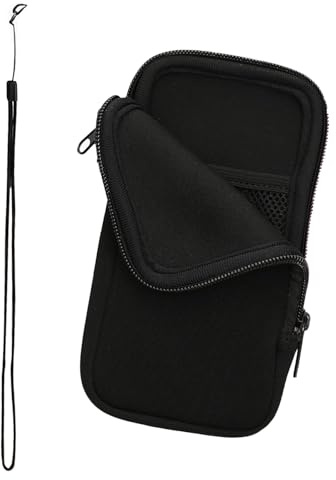 wilcractk Funda para smartphone negro con cremallera de neopreno, funda protectora para teléfono móvil, banco de energía y accesorios, adecuado para viajes, oficina, escuela y vida cotidiana