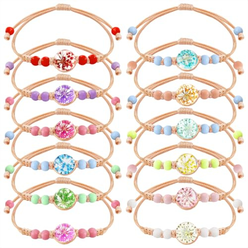 Qzakce Pulseras de Tejido Coloridas Flores Pulseras de Amistad Hechas a Mano Pulseras de Tejidas Ajustables Trenzadas Regalos para Niña Mujeres 12 Piezas