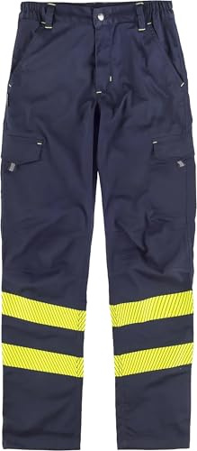 WORKTEAM Pantalón Slim Fit de Alta Visibilidad con Cintas Reflectantes discontinuas, Multibolsillos y Tejido elástico en 4 direcciones, EN ISO 20471. Unisex
