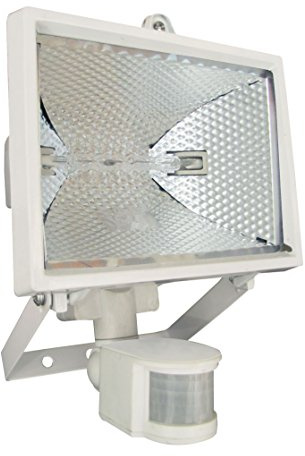 Tibelec 345930 - Proiettore eco-alogeno con sensore di movimento esterno, in metallo/plastica 400 W bianco