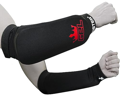 Meister MMA Elastic Forearm Guards w/Integrated GEL Padding (Pair) - Black - Small/Medium