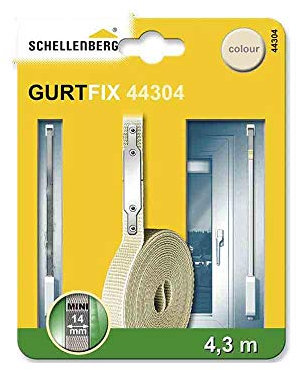Schellenberg 44303 Kit de réparation pour sangle de volet roulant, sans ouvrir le coffre de volet roulant, avec sangle 4,3 m de longueur 14 mm de largeur, Système Mini, Gris