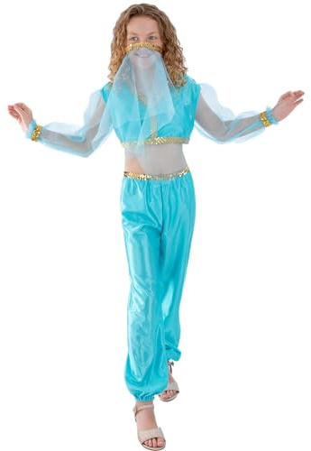 Smiffys Arabian Princess Costume, Blue with Trousers, Top & Headpiece, Girls Fancy Dress, Storybook Character Dress Up Costumes