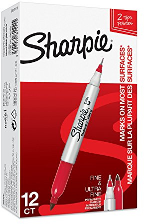 Sharpie Twin Tip Permanent Markers | Fine & Ultra-Fine Points | Red | 12 Count