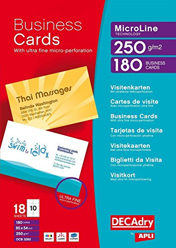 DECAdry OCB3260 lot de 180 cartes de visite blanches MicroLine - 250g