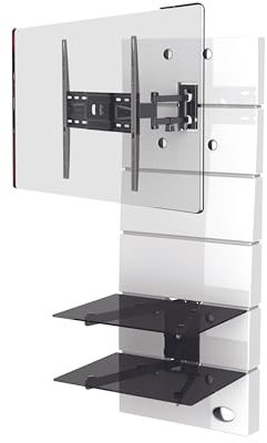 Meliconi Ghost Design 3000 Rotation Supporto Doppio Braccio Orientabile per TV da 32 a 70 con Mensole in Vetro Temperato, Bianco