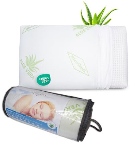 MaxxGoods orthopädisches Kissen, Nackenstützkissen aus Visco Gelschaum mit Aloe Vera Schutzbezug & Innenbezug 100% Baumwolle - Kopfkissen für Wasserbetten, Kinder, Bauchschläfer (42cm x 70cm x 10cm)