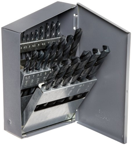 Chicago Latrobe 57725 150 Series High-Speed Steel Jobber Length Drill Bit Set with Metal Case, Black Oxide Finish, 118 Degree Conventional Point, Metric, 25-piece, 1.0mm - 13.0mm in 0.5mm increments