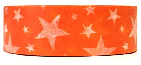 Wrapables Colorful Patterns Washi Masking Tape, Orange Stars