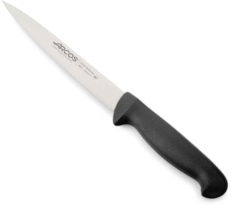 Arcos Coltello per Pesce/Sogliola in Acciaio Inossidabile Nitrum 18 cm – Manico in Polipropilene Nero, Sistema di Identificazione Colore e Argento – Perfetto per Uso Prolungato e Intenso, Serie 2900