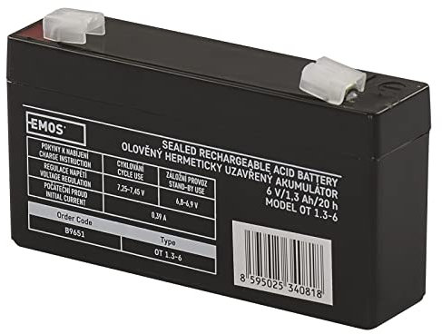 EMOS Wartungsfreier Bleiakku/Bleiakkumulator für Gefahrmeldeanlagen, Brandmeldetechnik, 6V, 1,3 Ah