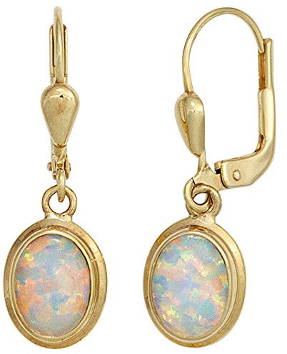 Jobo Damen Boutons oval 333 Gold Gelbgold 2 Opale Ohrringe Ohrhänger Goldohrringe
