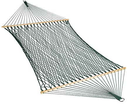 Bliss Hammocks BH-410GR 60in Wide Cotton Rope Hammock, Indoor Outdoor Poolside Patio Backyard Hammock, Includes Chains & Hooks, Eco Friendly Polyester, Hardwood Spreader, 450 Pound Capacity, Green