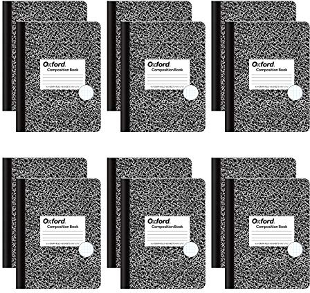 Oxford Composition Notebooks, Graph Ruled Paper, 9-3/4 x 7-1/2, Black Marble Covers, 80 Sheets, 12 per Pack (63786)