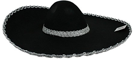 I LOVE FANCY DRESS Large sombrero noir Mexicain avec une bordure argentée pour adulte. Ideal pour les enterrements de vie de garçon.