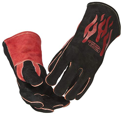 Lincoln Electric Traditional MIG/Stick Welding Gloves | 14 Lined Leather | Kevlar Stitching | K2979-ALL, Black, Red