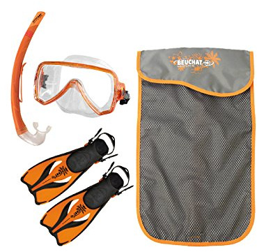 BEUCHAT Oceo Junior Schnorchelset für Kinder - Maske, Schnorchel, Flossen (Größe: 24/26 ; Farbe: orange)