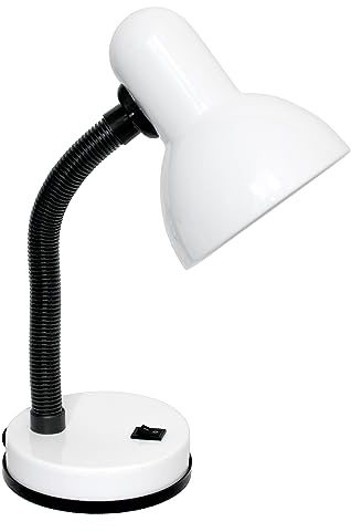 Simple Designs LD1003-WHT Basic Metal Desk Lamp with Flexible Hose Neck for Office, Living Room, Bedroom, College Dorm, Bookshelf, White (Pack of 1)