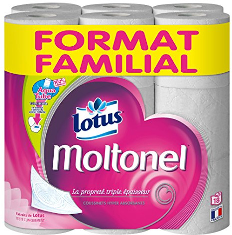 MOLTONEL Papier Hygiénique Uni Format Familial 18 Rouleau - Lot de 2 - Coloris aléatoire