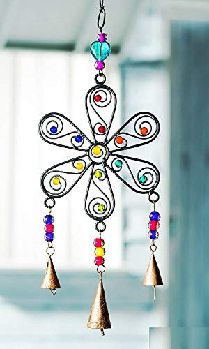 Splendido campanello a vento con fiori fatto a mano con ferro, perline ornamentali miste 'N' Bells, perfetto per casa e giardino