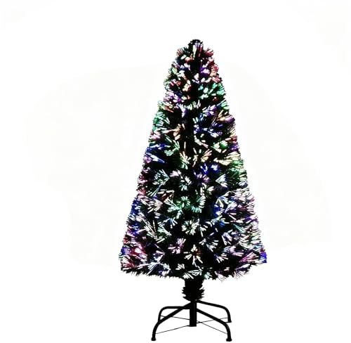 6Ft/180cm Fibre Optic Christmas Tree with Multicolour Changing LED Lights Decorations - Pre-Lit Green Artificial Xmas Tree Colourful Lights