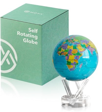 MOVA Globes Mappa Politica Blu Oceano Classico (4,5) | Mappamondo Auto-Rotante a Energia Luminosa |Silenzioso, Senza Batterie né Fili |Decorazione da Scrivania o Idea Regalo Globo Spazio
