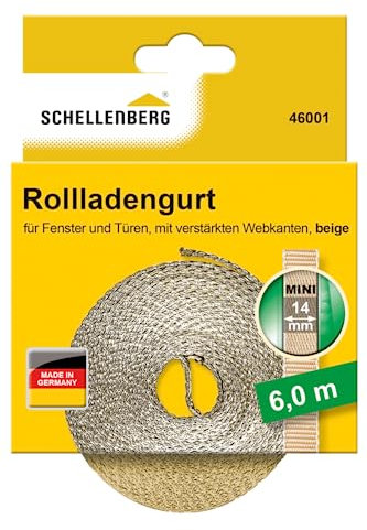 Schellenberg 46001 Rolladengurt 14 mm x 6,0 m System MINI, Rollladengurt, Gurtband, Rolladenband, beige