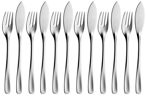 WMF Ambiente Fischbesteck 12 teilig, 6 Personen, Fischgabel, Fischmesser, Cromargan Protect Edelstahl poliert, kratzbeständig, spülmaschinenfest