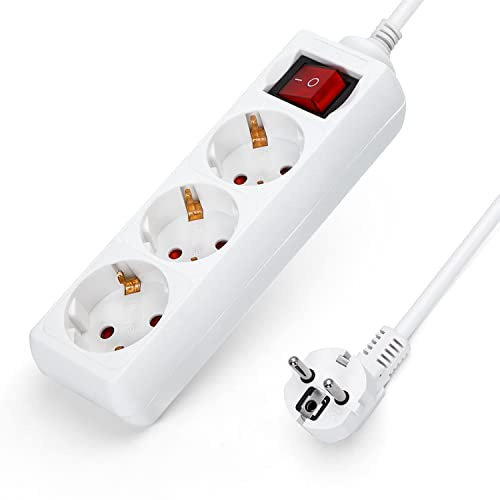 Aigostar Steckdosenleiste 3-fach mit Schalter Tischsteckdose Kindersicherung 5m Kabel, Weiß