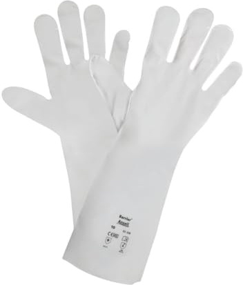 Ansell AlphaTec 02-100 Chemical Resistant Gloves, Heavy Duty Protection, Liquids, Solvents, Acids, Industrial PPE, White, Size M (12 Pairs)