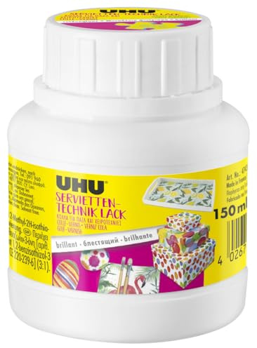 UHU Colle Vernis - Colle Et Vernis Créatif - Travaux Manuels Et Puzzles - Colle Et Vitrifie - Sans Solvants - Transparente - Flacon 150 ml