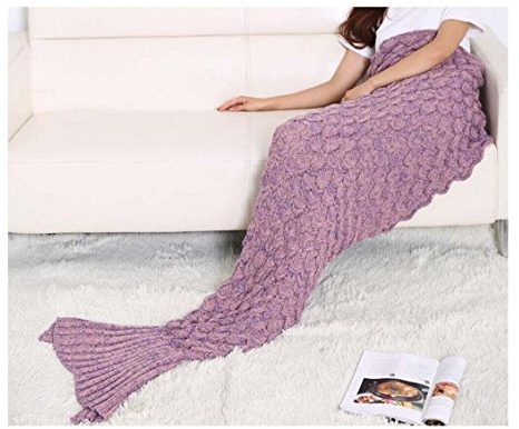 L&L® Handmade Mermaid Tail Blanket Crocheted Cocoon Sofa Beach Quilt Rug Knit Lapghan for adult or kids sleeping bag (Adult, Coral pink with Scales)