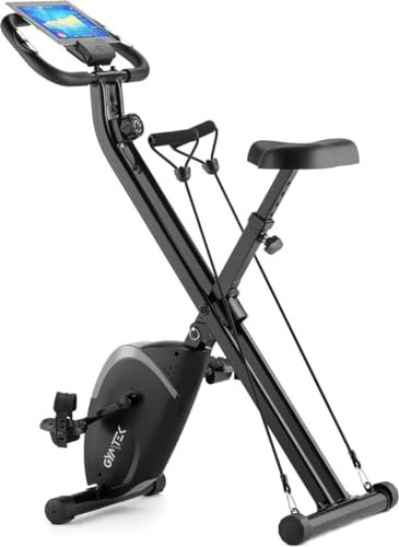 Gymtek® FX800 Klappbar Heimtrainer Fahrrad bis 120kg, Hometrainer 8 Widerstandsstufen, 5kg Schwungmasserad, Ergometer Heimtrainer, Indoor Bike, Hometrainer Fahrrad