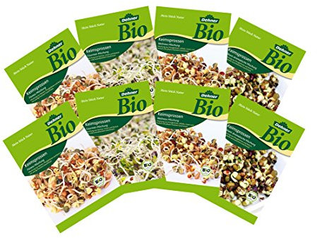 Dehner Bio Keimsprossen, 2 x 4 Sorten, Fitness-, Gourmet-, Pikant-Aromatisch und Wellness Mischung, grün