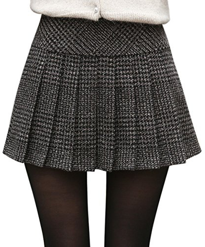 chouyatou Women's Casual Plaid High Waist A-Line Pleated Skirt (X-Large, H344-Gray)