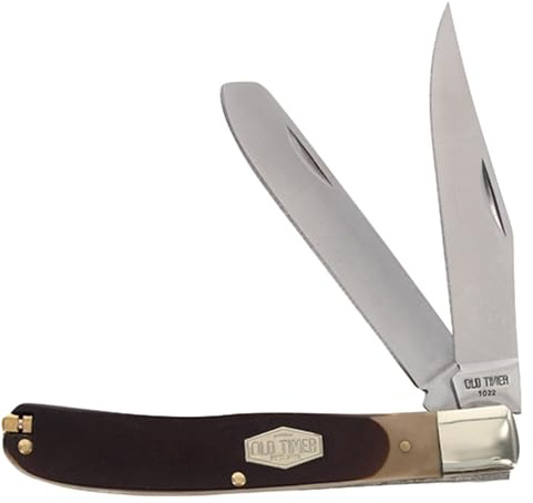 Old Timer 96OT Bearhead Trapper 7.4in Traditional Folding Pocket Knife with 2 High Carbon SS Blades, Sawcut Handle, Tweezers, and Convenient Size for EDC, Hunting, Camping, Whittling, and Outdoors