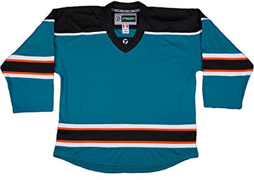 TronX Spielbekleidung DJ300 Junior Eishockey Trikot, Hockeybekleidung, Lange Ärmel (DE/NL/SE/PL, Alphanumerisch, S, M, San Jose Sharks - Teal)