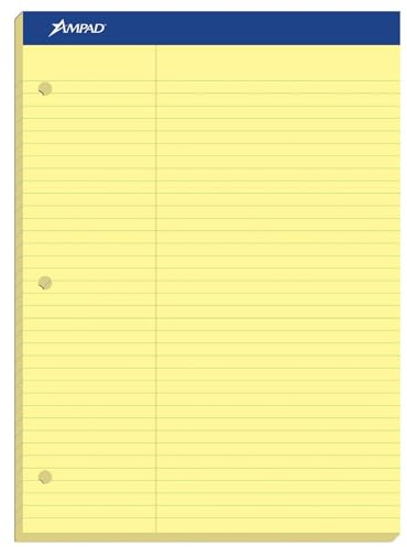 Ampad Double-Sheet Writing Pad, 8-1/2 x 11-3/4, Law Rule, Canary Paper, 3-Hole Punched, 100 Sheets (20-245)