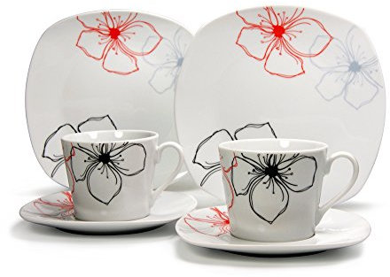 CreaTable Kaffeeservice TROPICAL FLOWERS 18-tlg aus Porzellan