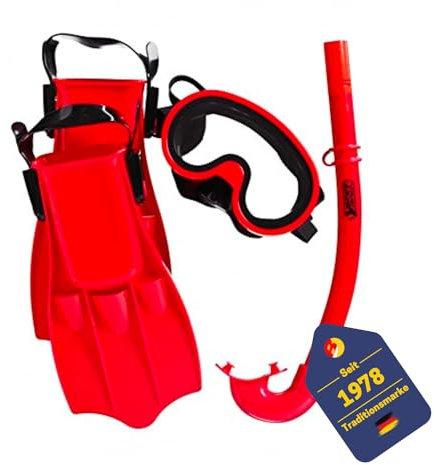 Best Sporting Tauchset Guppy, bestehend aus Flossen, Schnorchen und Taucherbrille, Größe 27-30 oder 31-34, gelb, grün oder rot, Farbe:rot, Größe:31 - 34